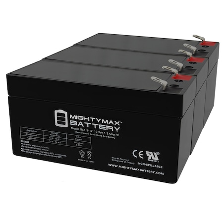 12V 1.3Ah Replacement Battery for IBT Technologies BT1.3-12 - 3PK -  MIGHTY MAX BATTERY, MAX3961124